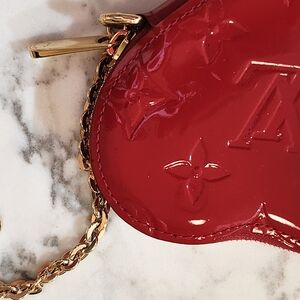 Sold Louis Vuitton Elegant Red Embossed Coin Purse On A Gold Chain